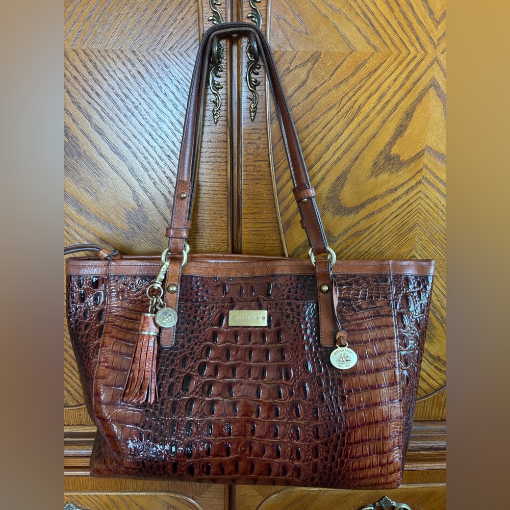 Brahmin Rich Brown Croc-Embossed Tote